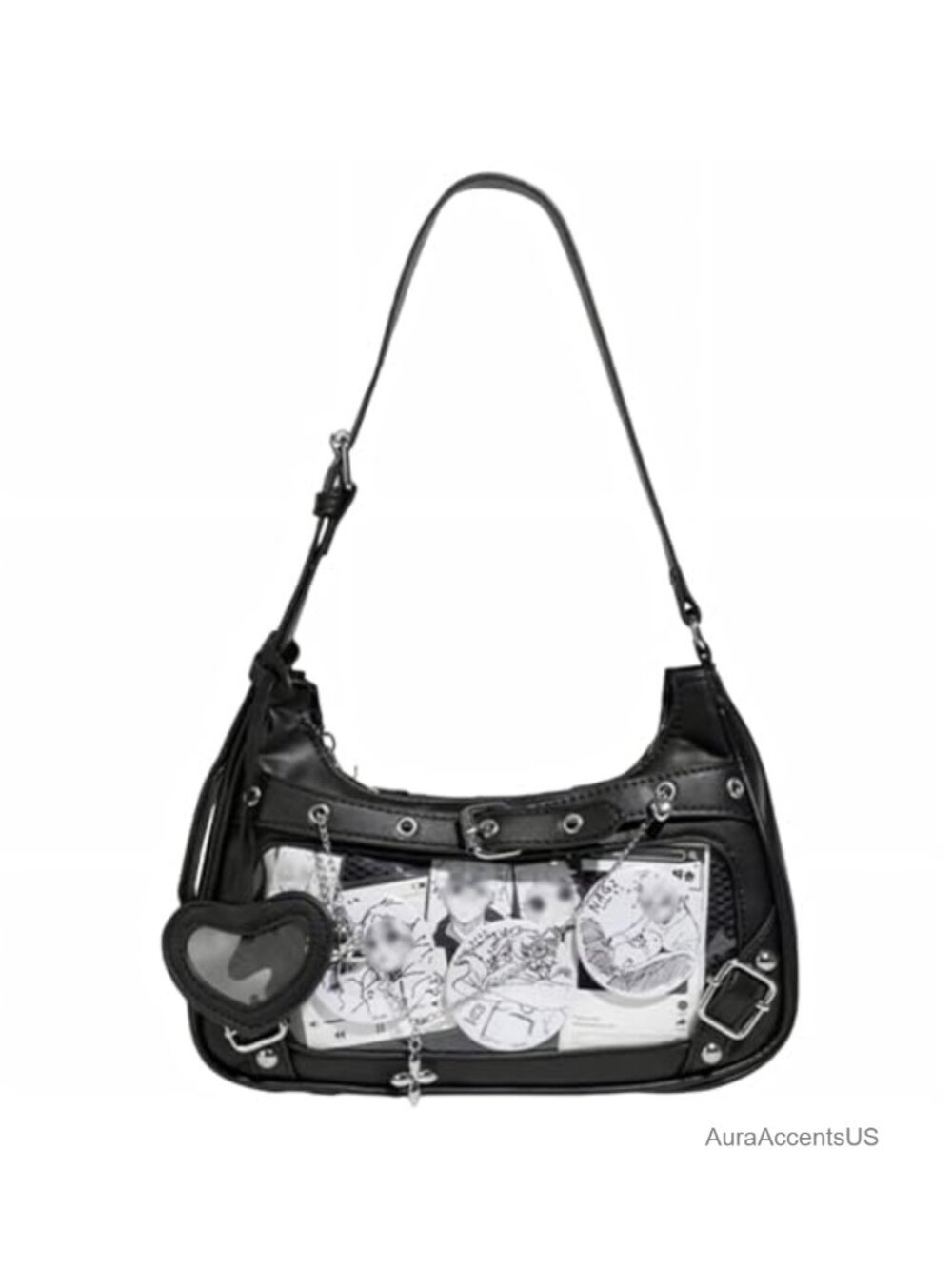 Gothic Ita Shoulder Bag Faux Leather with Studs and Chain